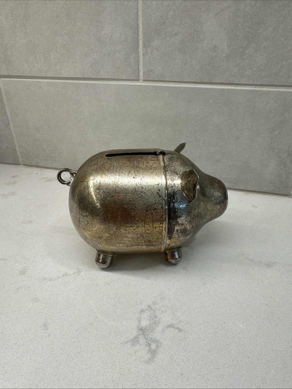 Vintage Napier Silver tone Piggy Bank - Metal Coin Bank